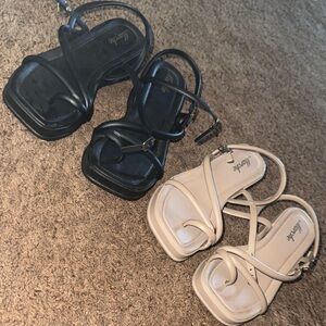 Loeffler Randall Black and Cream Strappy Sandals